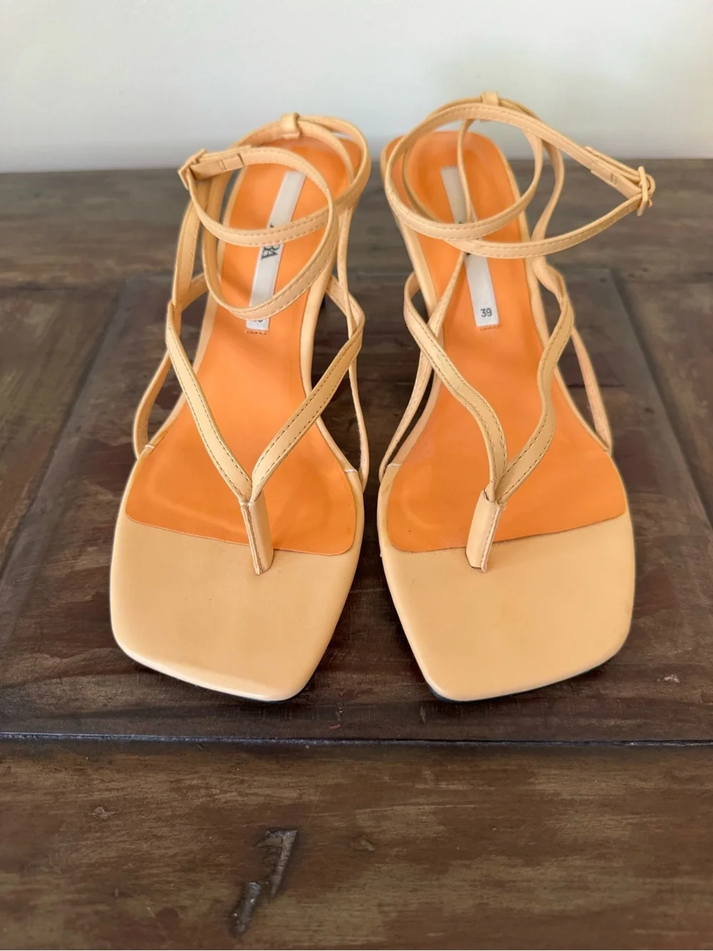 Zara kitten heel thong square toe sandals with ankle straps women’s size 8.5 - Picture 2 of 7